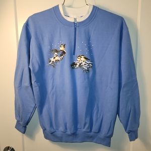 Black Capped Chickadee Quarter Zip Sweater